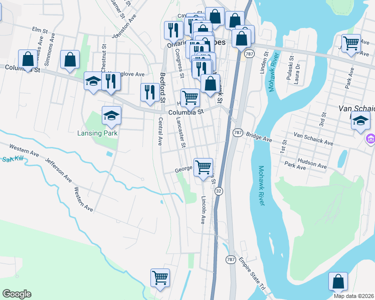 map of restaurants, bars, coffee shops, grocery stores, and more near 116 Lancaster Street in Cohoes