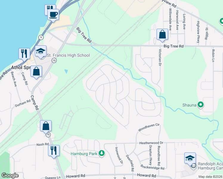 map of restaurants, bars, coffee shops, grocery stores, and more near 22 South Roxbury Drive in Hamburg