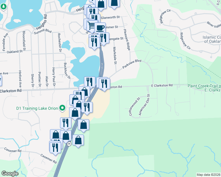 map of restaurants, bars, coffee shops, grocery stores, and more near 975 South Lapeer Road in Orion charter Township
