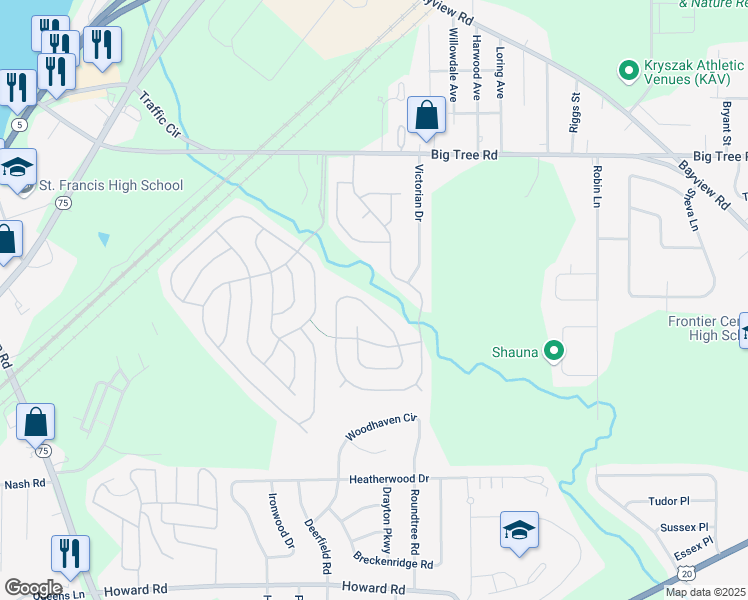 map of restaurants, bars, coffee shops, grocery stores, and more near 46 Windridge Lane in Hamburg
