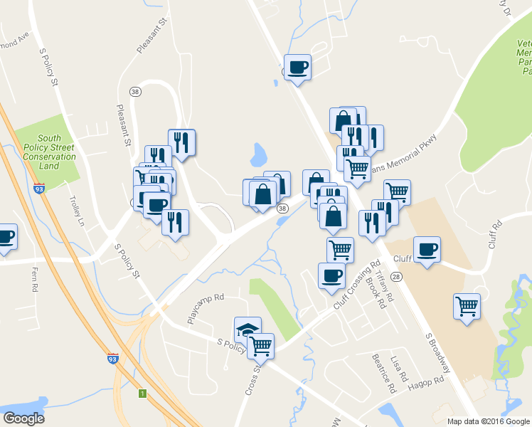 map of restaurants, bars, coffee shops, grocery stores, and more near 83 Rockingham Park Boulevard in Salem