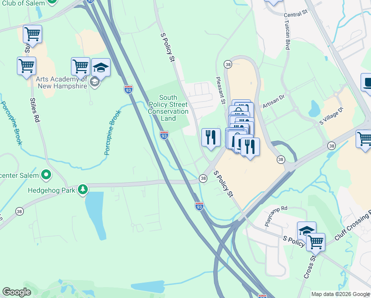 map of restaurants, bars, coffee shops, grocery stores, and more near 17 Trolley Lane in Salem