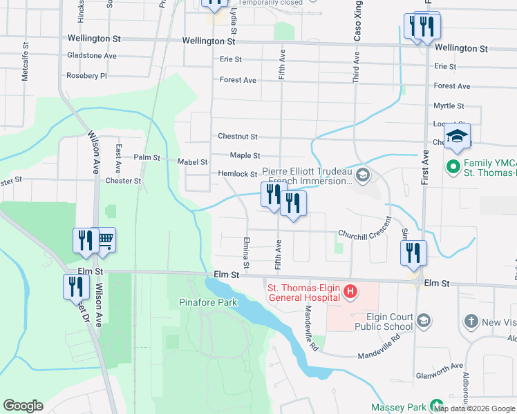 map of restaurants, bars, coffee shops, grocery stores, and more near 8 Dunkirk Drive in St. Thomas
