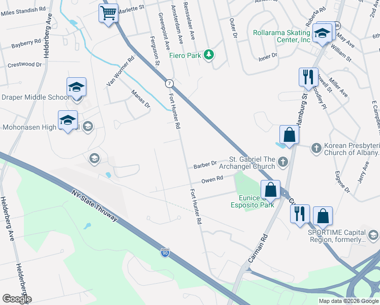 map of restaurants, bars, coffee shops, grocery stores, and more near 1103 Fort Hunter Road in Schenectady
