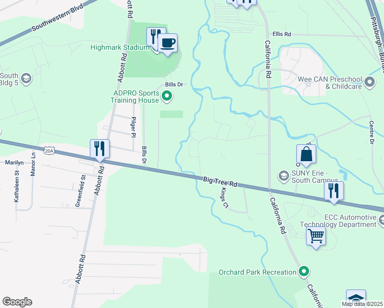 map of restaurants, bars, coffee shops, grocery stores, and more near 50 Shadow Lane in Orchard Park