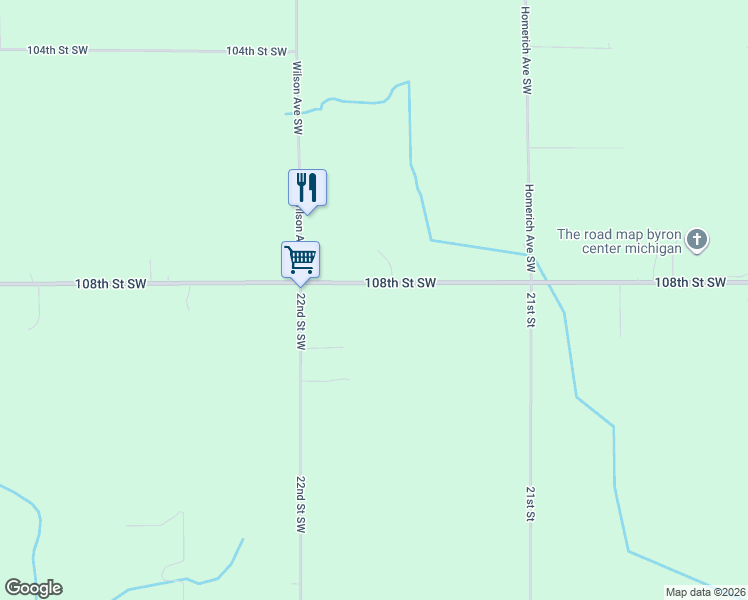 map of restaurants, bars, coffee shops, grocery stores, and more near 2184 108th Street Southwest in Byron Center