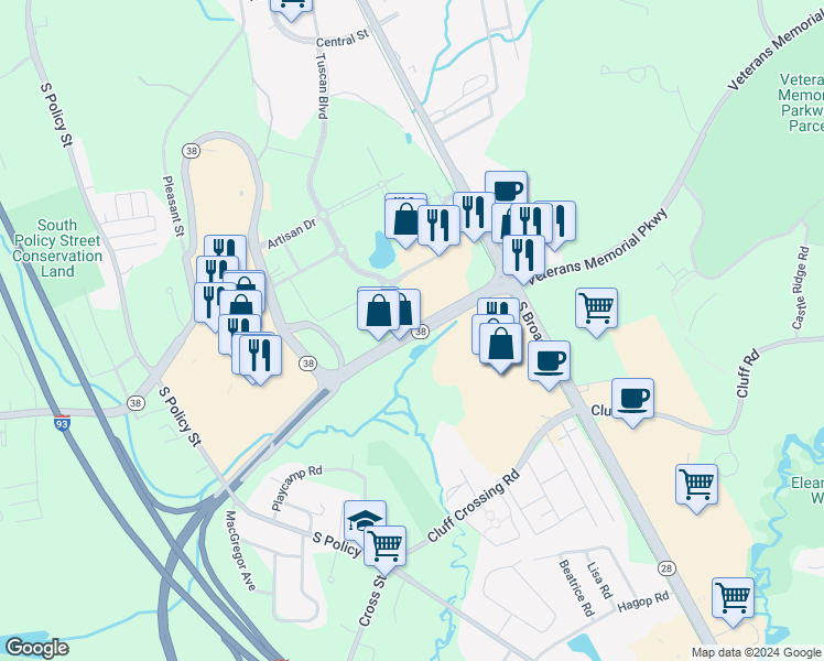 map of restaurants, bars, coffee shops, grocery stores, and more near 81 Rockingham Park Boulevard in Salem