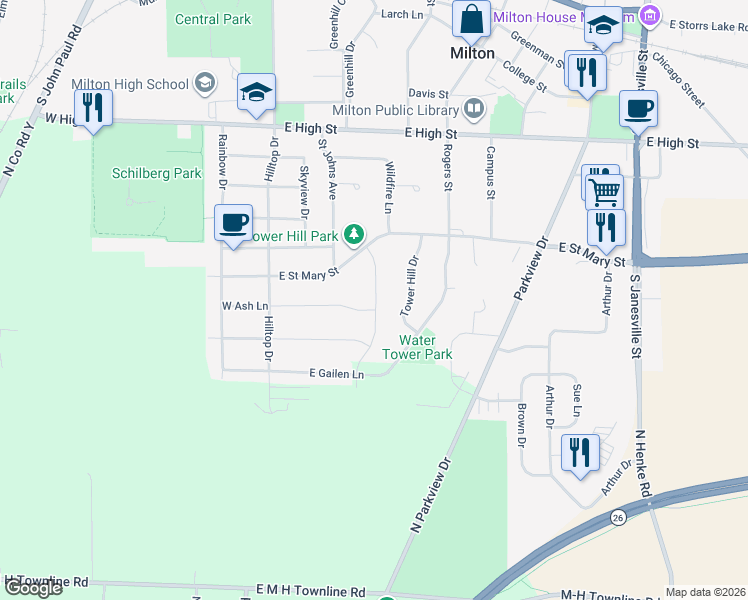 map of restaurants, bars, coffee shops, grocery stores, and more near 753 Red Hawk Drive in Milton