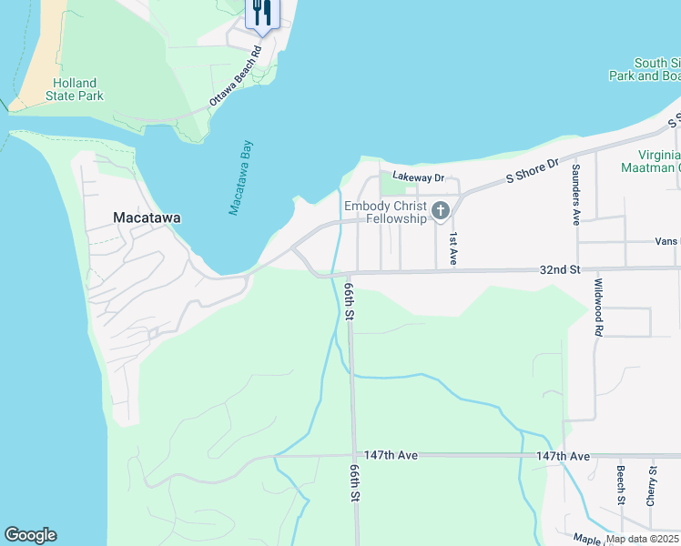 map of restaurants, bars, coffee shops, grocery stores, and more near 2144 West 32nd Street in Holland
