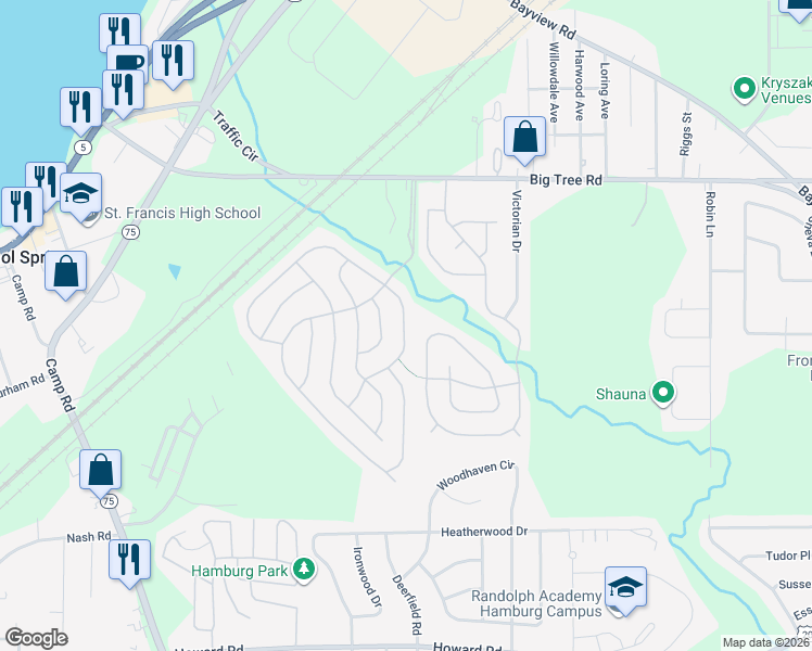 map of restaurants, bars, coffee shops, grocery stores, and more near 102 East Canyon Drive in Hamburg