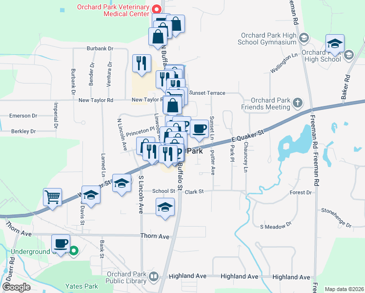 map of restaurants, bars, coffee shops, grocery stores, and more near in Erie County
