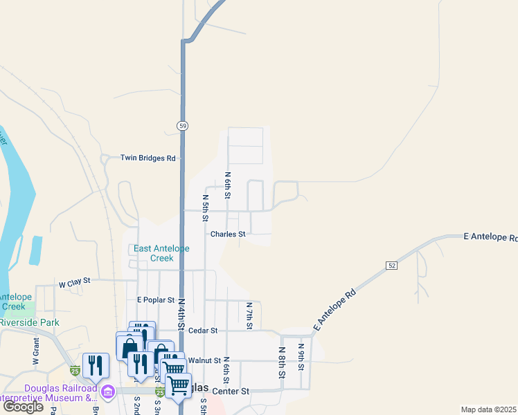 map of restaurants, bars, coffee shops, grocery stores, and more near 30 Valley View Village in Douglas