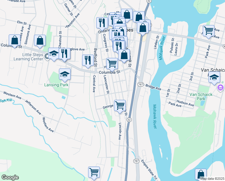 map of restaurants, bars, coffee shops, grocery stores, and more near 116 Lancaster Street in Cohoes