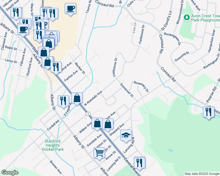 map of restaurants, bars, coffee shops, grocery stores, and more near 230 North Alandale Avenue in Schenectady