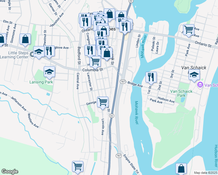 map of restaurants, bars, coffee shops, grocery stores, and more near 300 Remsen Street in Cohoes