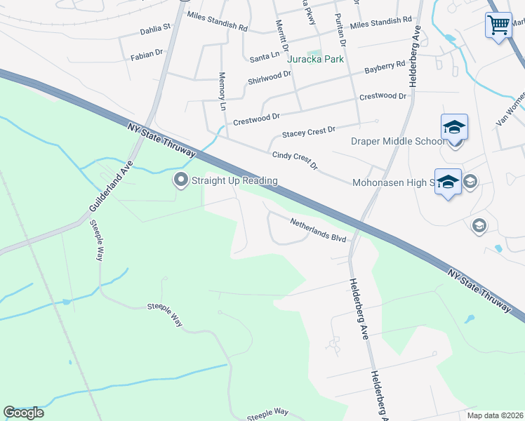 map of restaurants, bars, coffee shops, grocery stores, and more near 21 Netherlands Boulevard in Schenectady