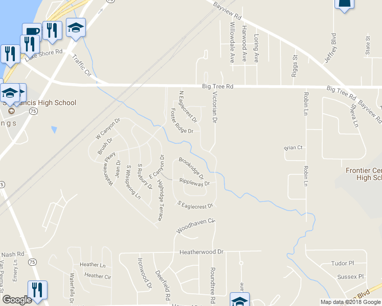 map of restaurants, bars, coffee shops, grocery stores, and more near 46 Windridge Lane in Hamburg