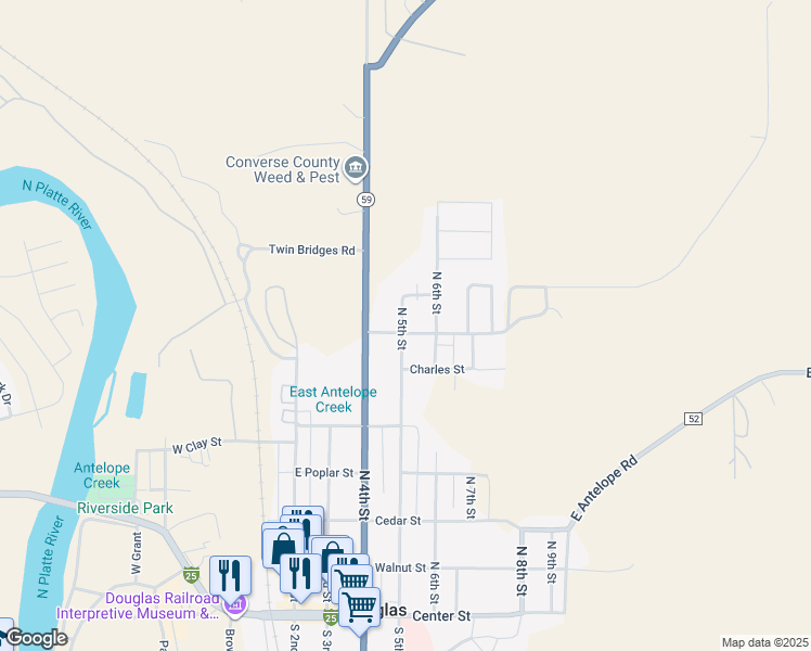 map of restaurants, bars, coffee shops, grocery stores, and more near 510 Kimball Street in Douglas