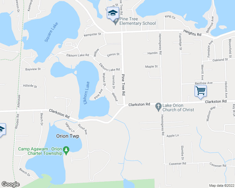 map of restaurants, bars, coffee shops, grocery stores, and more near 937 Vernita Drive in Orion charter Township