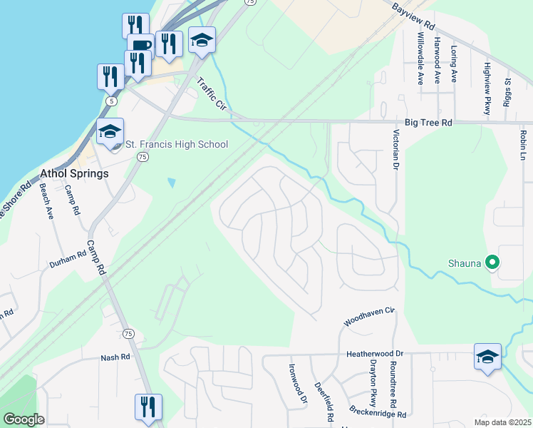 map of restaurants, bars, coffee shops, grocery stores, and more near 1 Waterview Parkway in Hamburg