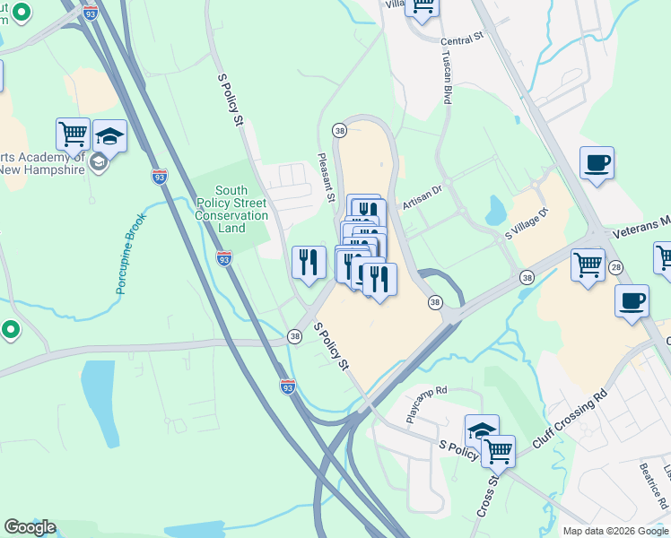 map of restaurants, bars, coffee shops, grocery stores, and more near 3 Enterprise Drive in Salem