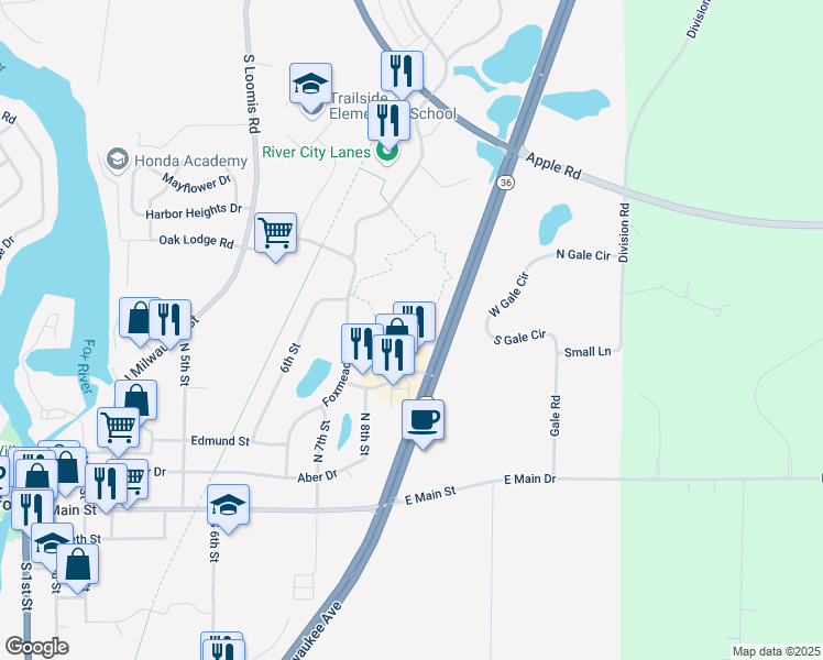 map of restaurants, bars, coffee shops, grocery stores, and more near 818 Forrest Lane in Waterford