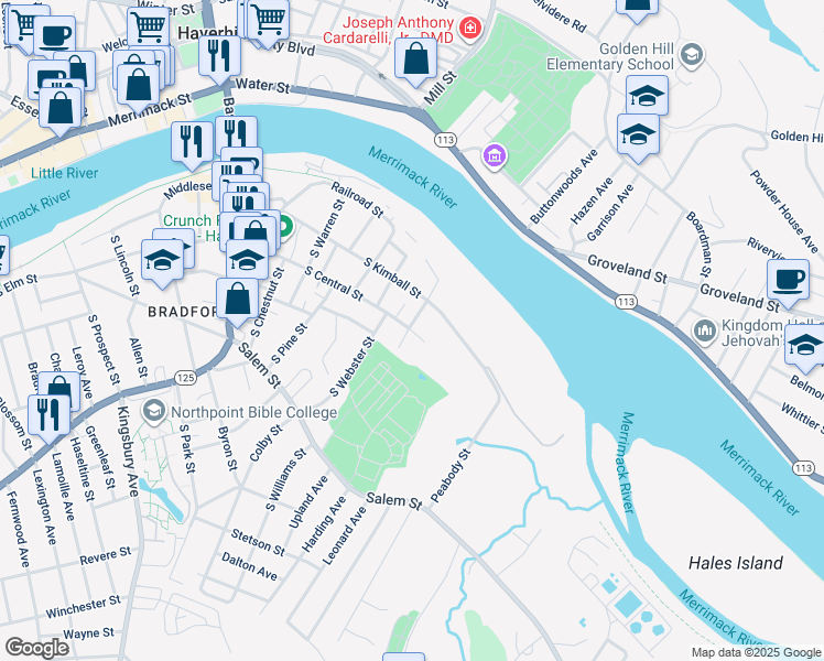 map of restaurants, bars, coffee shops, grocery stores, and more near 82 S Central St in Haverhill