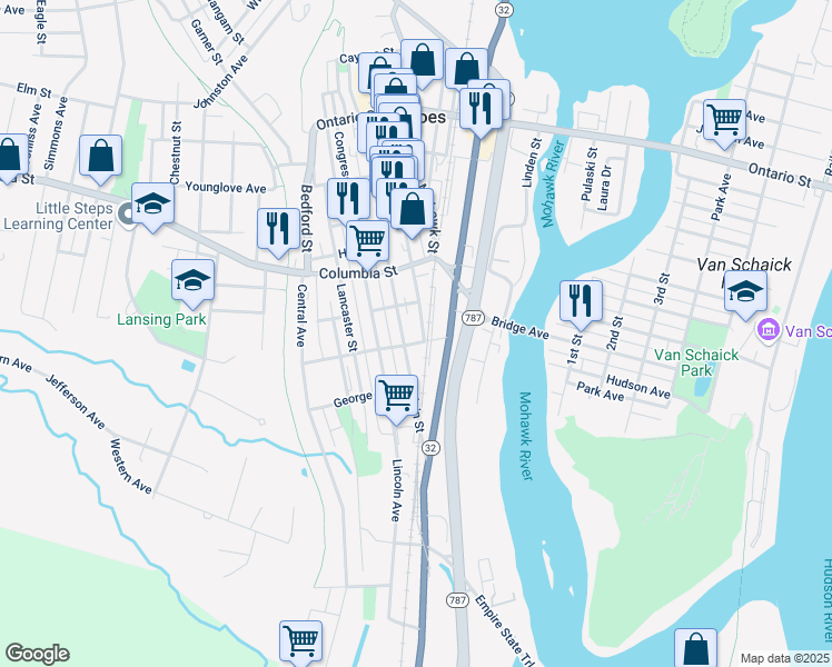 map of restaurants, bars, coffee shops, grocery stores, and more near 11 Newark Street in Cohoes