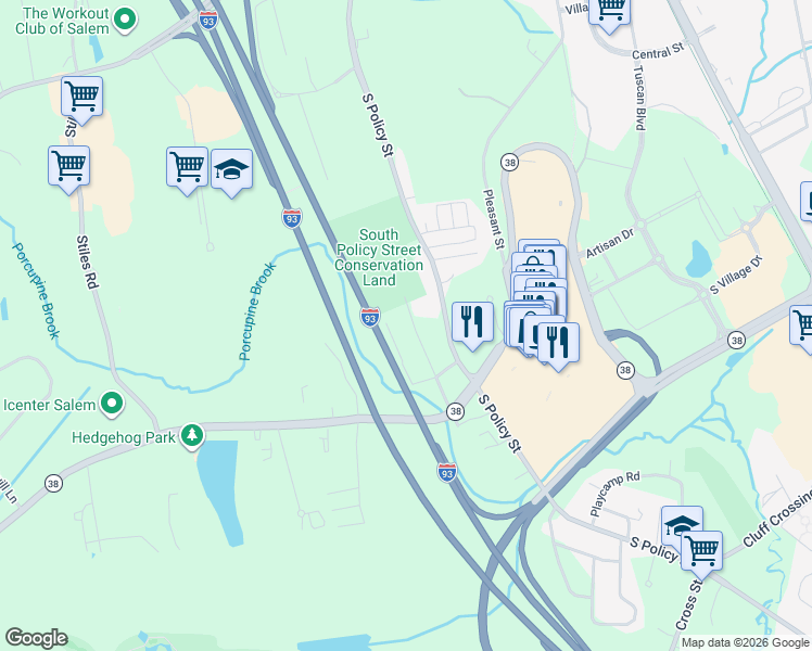 map of restaurants, bars, coffee shops, grocery stores, and more near 21 Trolley Lane in Salem