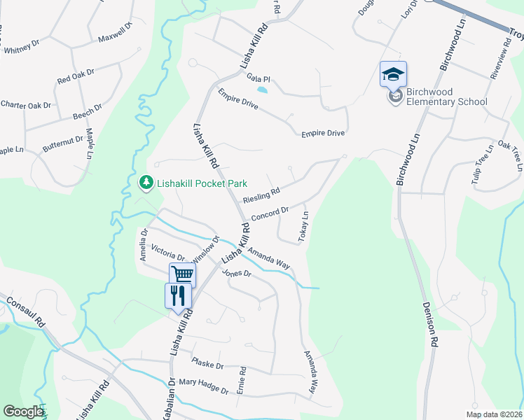 map of restaurants, bars, coffee shops, grocery stores, and more near 2B Concord Drive in Schenectady