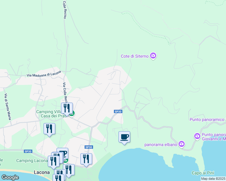 map of restaurants, bars, coffee shops, grocery stores, and more near 377D Via del Canale in Lacona