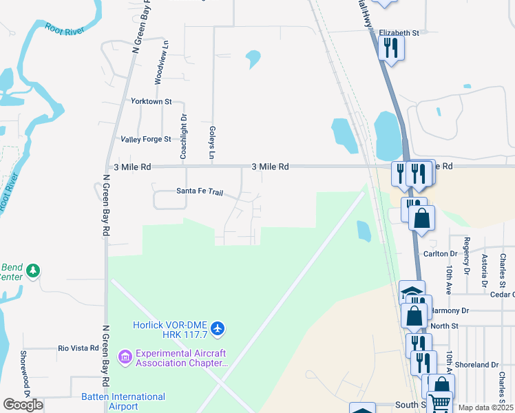 map of restaurants, bars, coffee shops, grocery stores, and more near 3747 Cheyenne Court in Racine