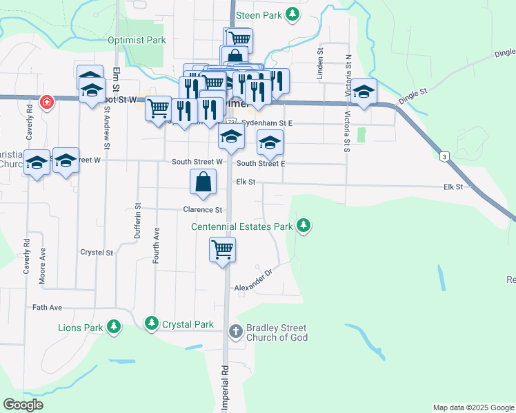 map of restaurants, bars, coffee shops, grocery stores, and more near 28 Melanie Drive in Aylmer