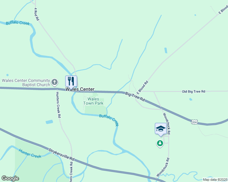 map of restaurants, bars, coffee shops, grocery stores, and more near 12406 Big Tree Road in East Aurora
