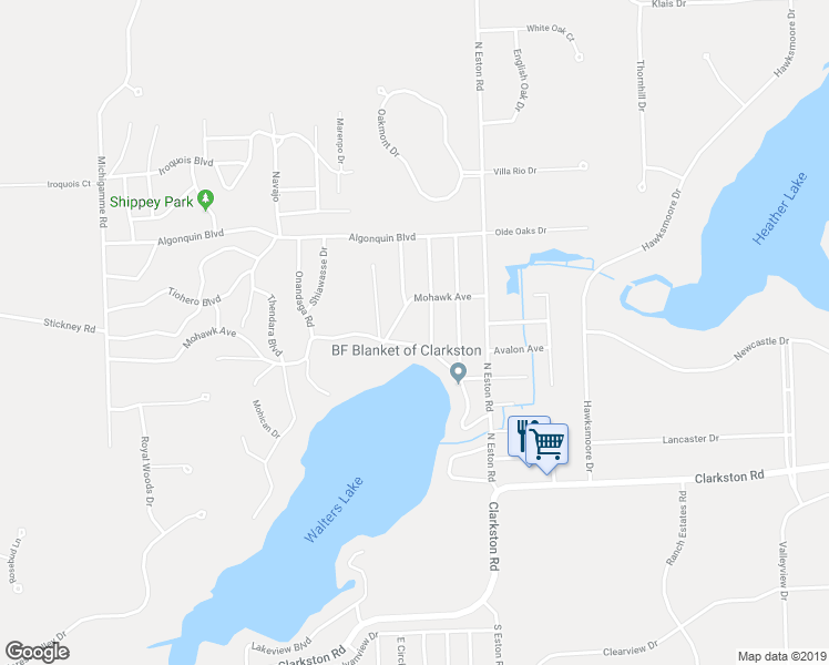 map of restaurants, bars, coffee shops, grocery stores, and more near 8772 Lakeview Boulevard in Clarkston
