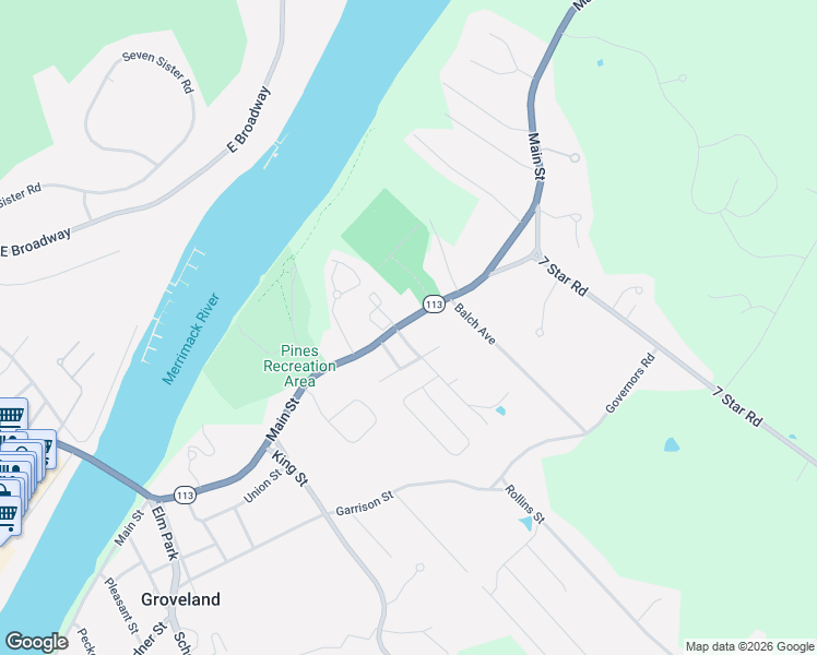 map of restaurants, bars, coffee shops, grocery stores, and more near 7 Benham Street in Groveland
