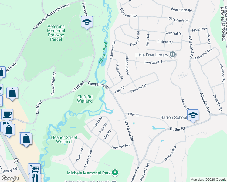 map of restaurants, bars, coffee shops, grocery stores, and more near 2 Cole Street in Salem