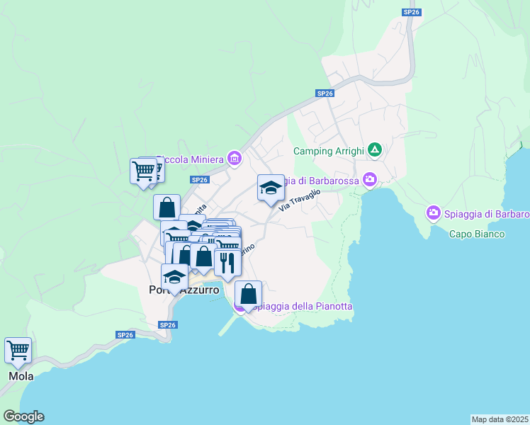 map of restaurants, bars, coffee shops, grocery stores, and more near Località Bocchetto in Provincia di Livorno