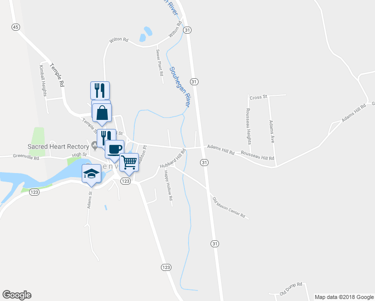 map of restaurants, bars, coffee shops, grocery stores, and more near 77 Mill Street in Greenville