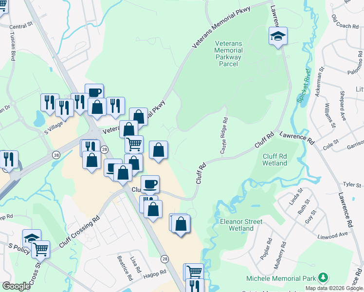 map of restaurants, bars, coffee shops, grocery stores, and more near 8 Braemoor Woods Road in Salem