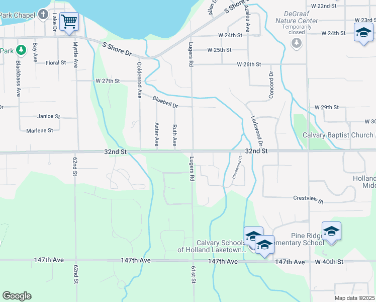 map of restaurants, bars, coffee shops, grocery stores, and more near 919 32nd Street in Holland