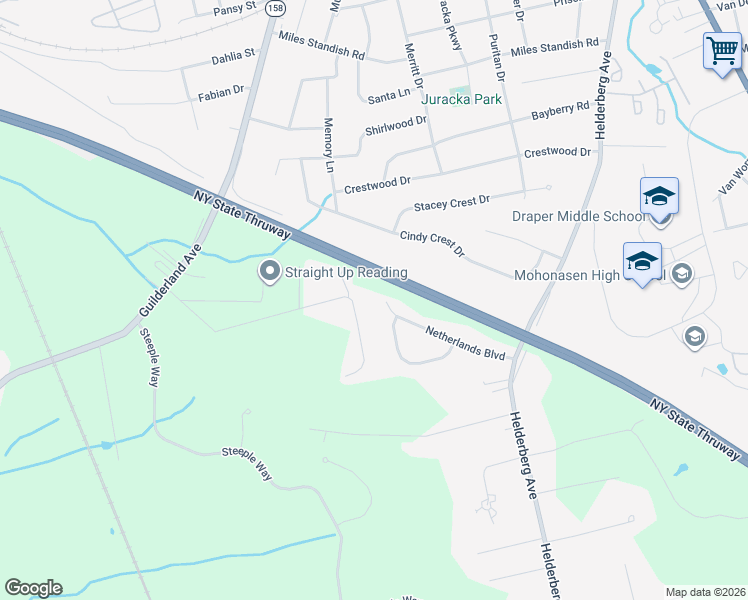 map of restaurants, bars, coffee shops, grocery stores, and more near 21 Netherlands Boulevard in Schenectady