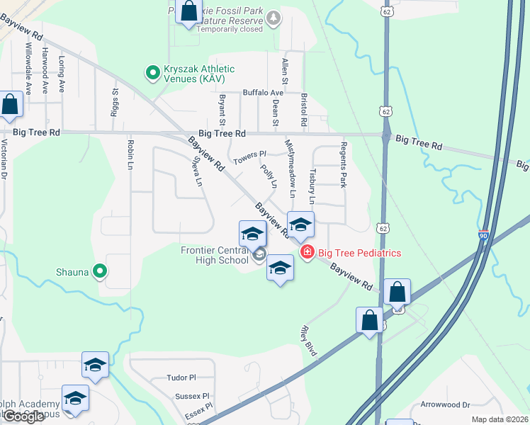 map of restaurants, bars, coffee shops, grocery stores, and more near 4432 Bayview Road in Hamburg