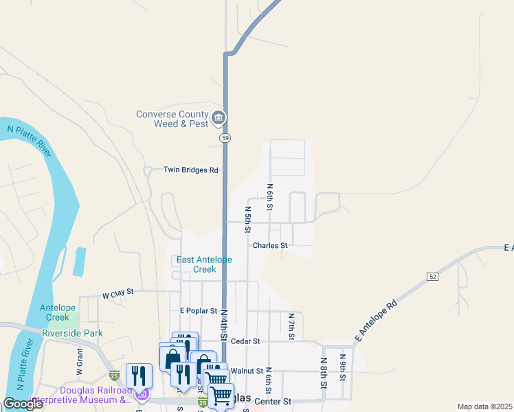map of restaurants, bars, coffee shops, grocery stores, and more near 501 Willow Street in Douglas