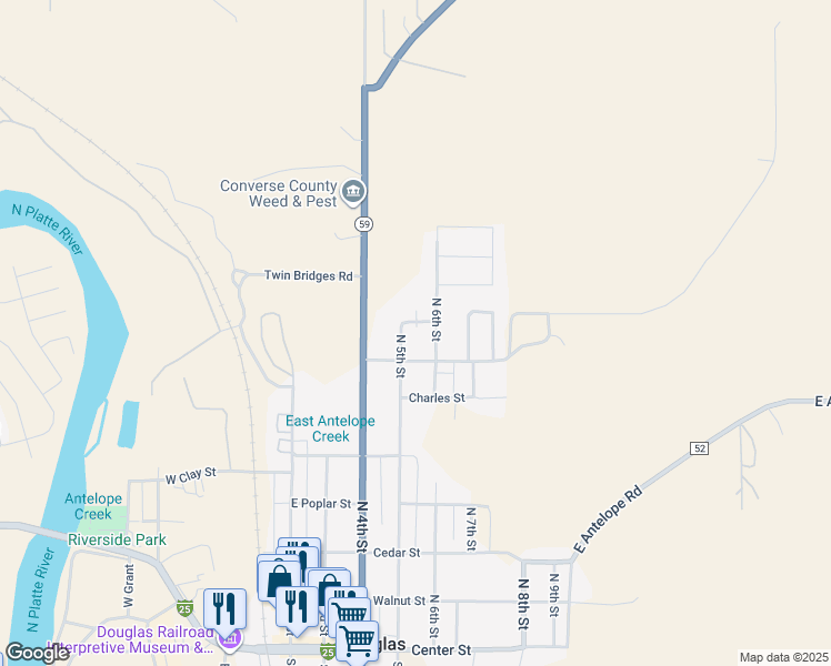 map of restaurants, bars, coffee shops, grocery stores, and more near 510 Kimball Street in Douglas