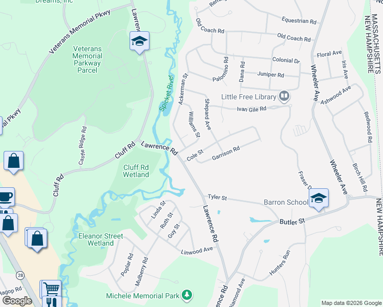 map of restaurants, bars, coffee shops, grocery stores, and more near 2 Cole Street in Salem