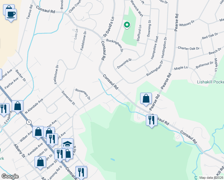 map of restaurants, bars, coffee shops, grocery stores, and more near 451 Wallace Road in Schenectady