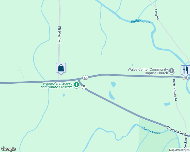 map of restaurants, bars, coffee shops, grocery stores, and more near 11736 Big Tree Road in East Aurora