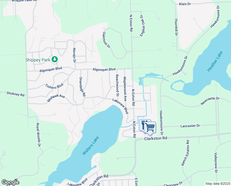 map of restaurants, bars, coffee shops, grocery stores, and more near 8772 Lakeview Boulevard in Clarkston