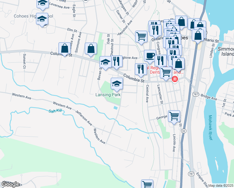 map of restaurants, bars, coffee shops, grocery stores, and more near 26 James Street in Cohoes